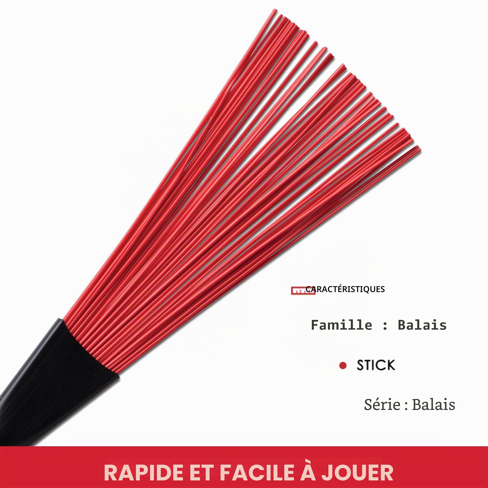 Vic Firth Balai de Jazz, Poils Escamotables Rouges, Manche en Plastique
