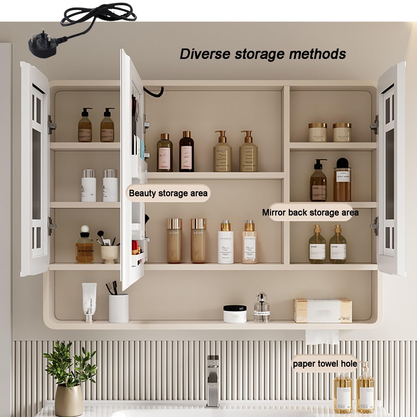 LED-Badezimmer-Spiegelschrank mit Stauraum – Wandmontierter Kosmetikspiegel mit Regalen, stilvoller Medizinschrank für nized Badezimmer, 60 x 88 cm / 23.6x34.6in