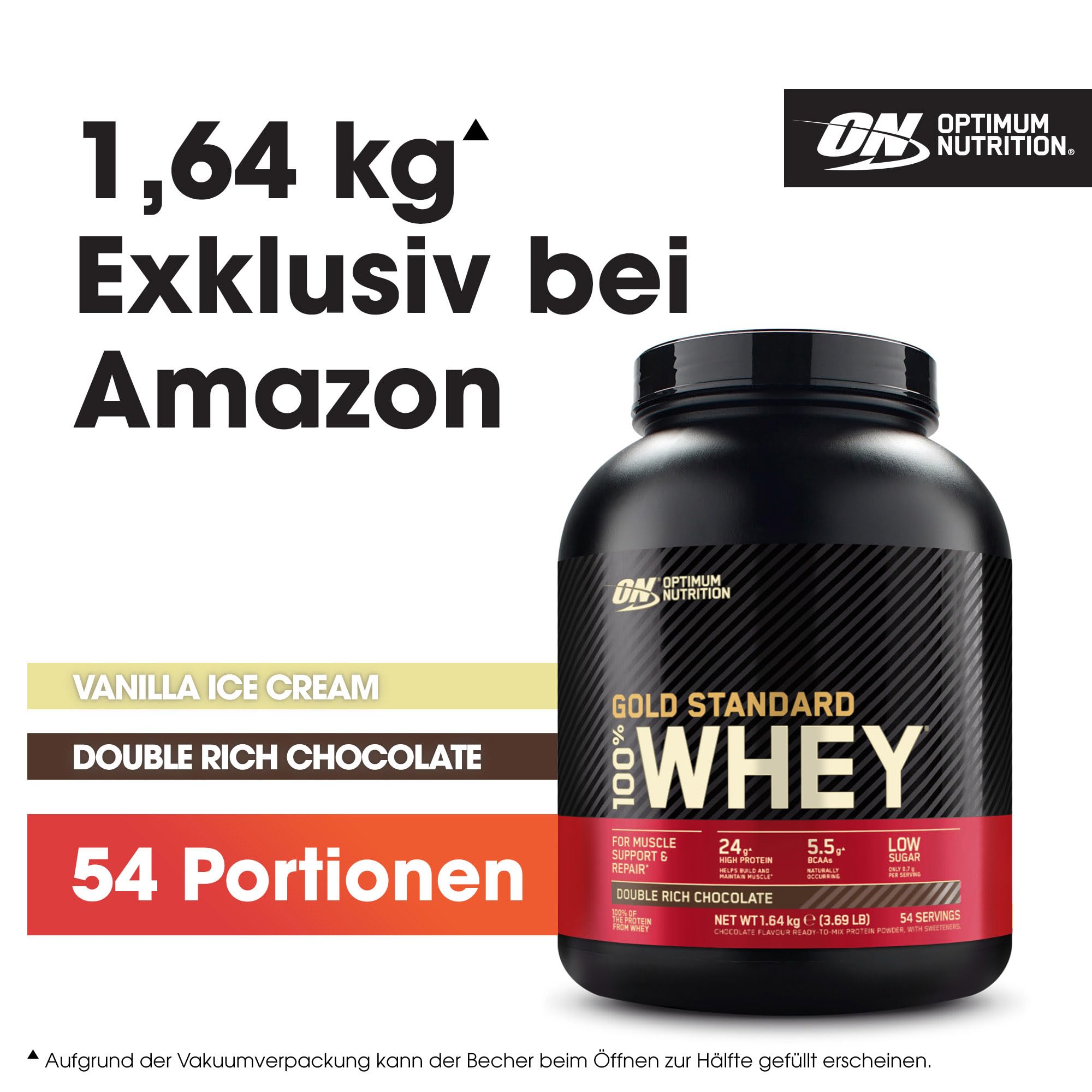 Optimum Nutrition Gold Standard 100% Whey, Proteinpulver, Geschmack Double Rich Chocolate, 1.61kg, 52 Portionen