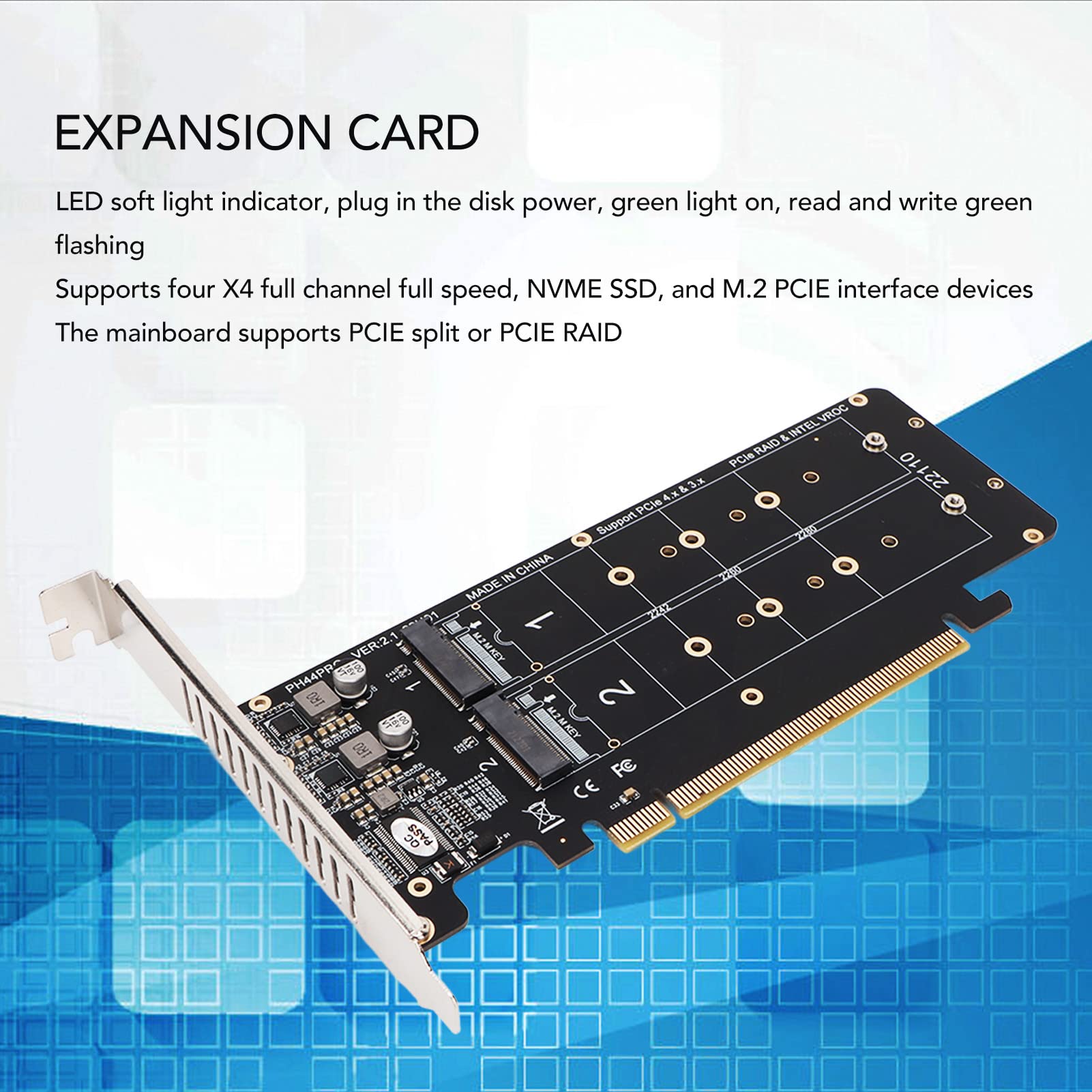PCIE X16 auf M.2 M KEY Erweiterungskarte NVMe x4 SSD RAID Array Adapter mit LED-Anzeige unterstützt 4 Ports Full Speed ​​Signal für Server Storage Workstation
