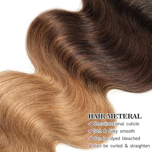 Miniatura 5 de Wingirl Cabello ondulado de grado 10A (20, 22, 24 pulgadas), extensiones de cabello humano virgen 100% sin procesar, 3 tonos, 1b, 4, 27, color
