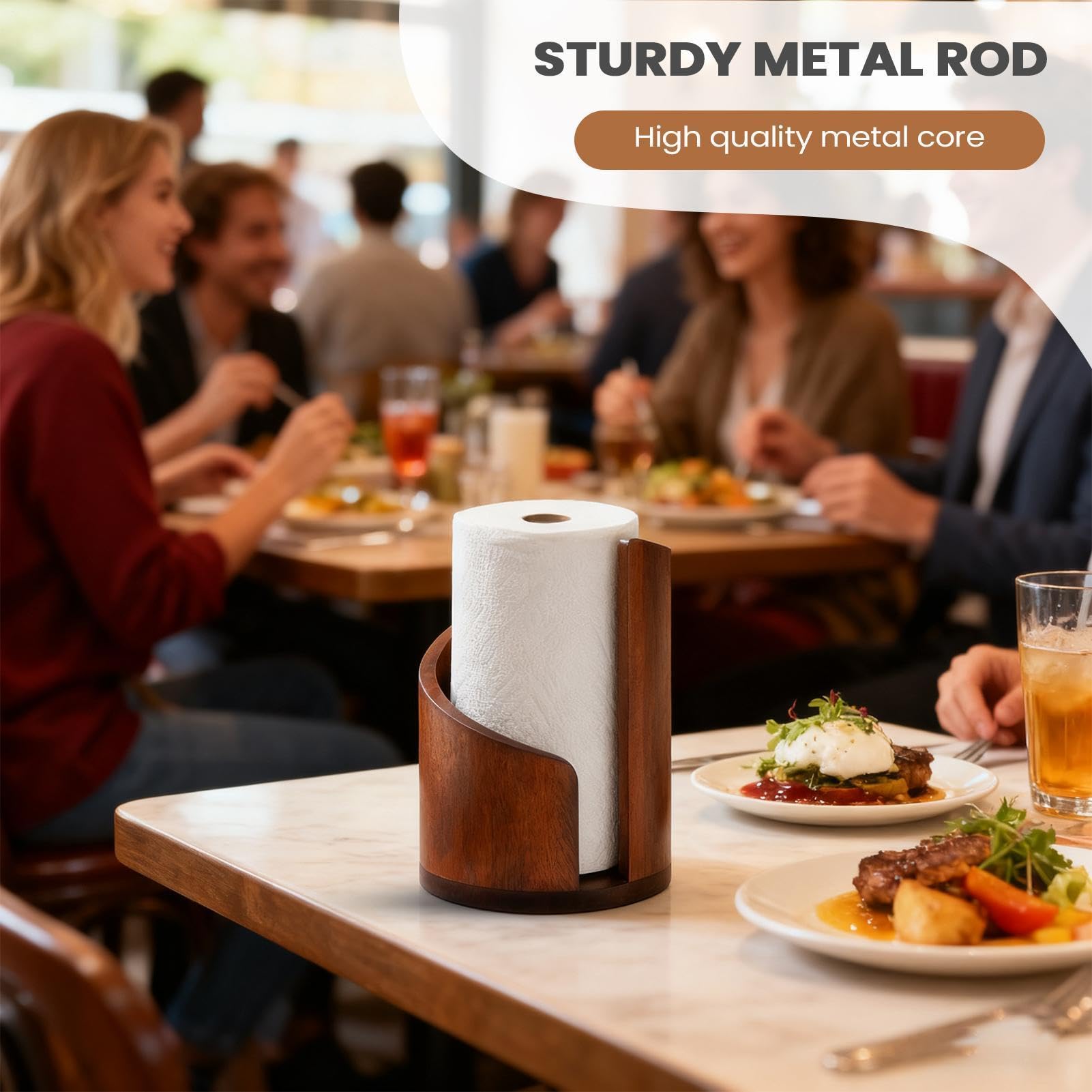 Portarotolo di – Porta rotolo standard da cucina | Organizzatore in metallo e legno – Dispenser per rotoli di da cucina, dispensa, bagno, scrivania, uso domestico, per un facile accesso