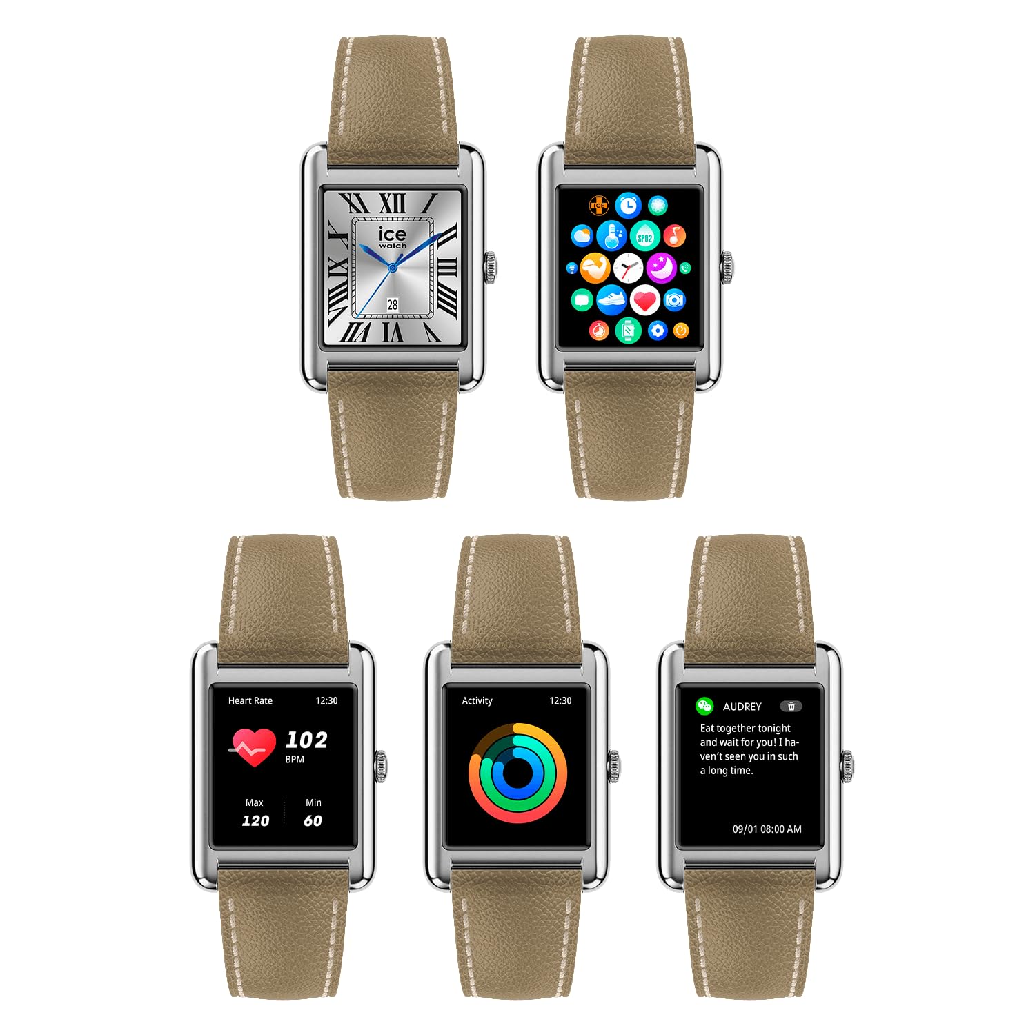 ICE-WATCH - Ice smart TKS 2.0 Silver Taupe Grain - Silbergraue Damenuhr mit Lederarmband - 025622 (1.41 Zoll / 32mm) - Smartwatch, Aufzeichnung von körperlicher Aktivität und Gesundheitsdaten