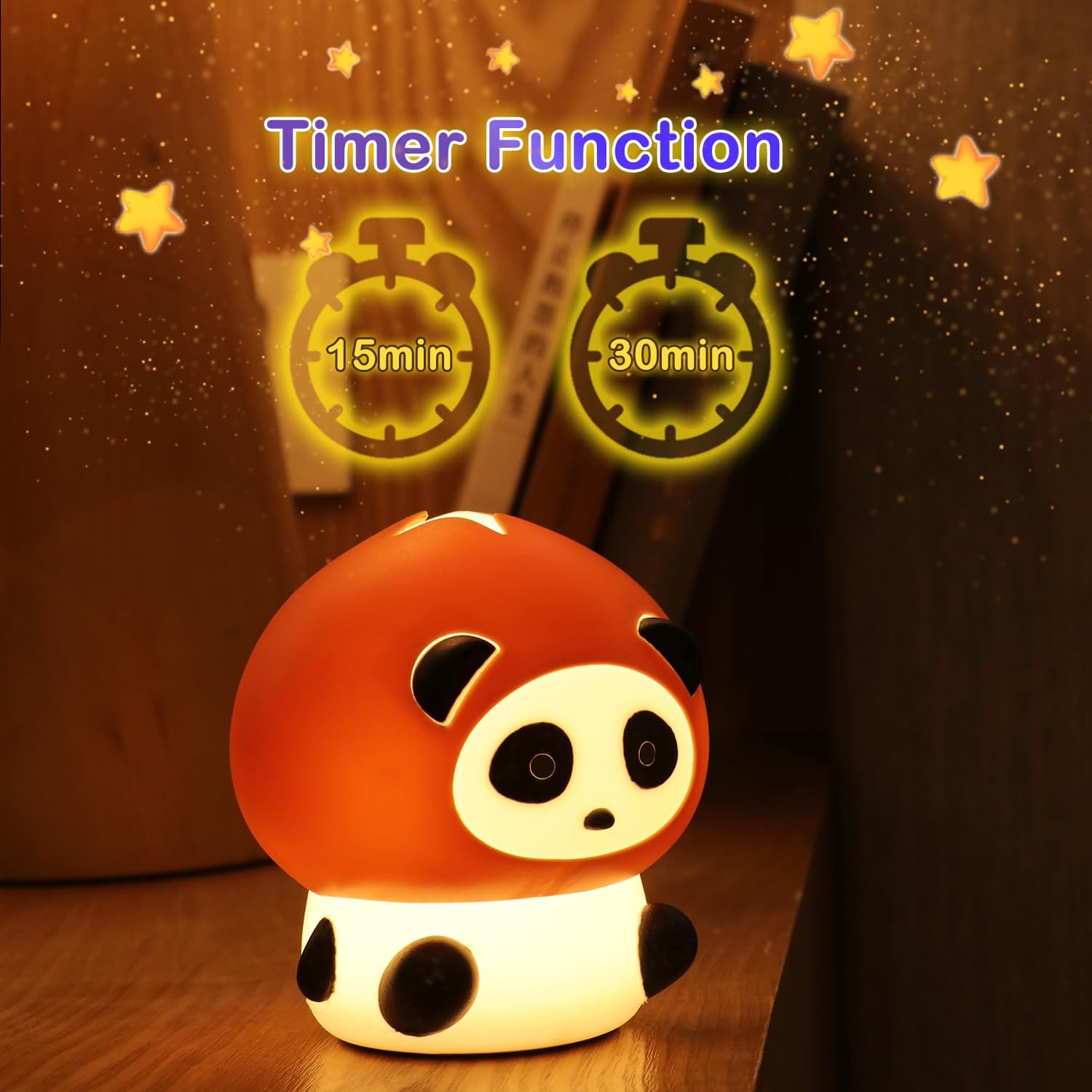 Cute Chestnut Panda Night Light, 7 Colors Changing LED Silicone Light,Touch Sensor Dimmable Timer USB Rechargeable Bedside Lamp for Baby Kids