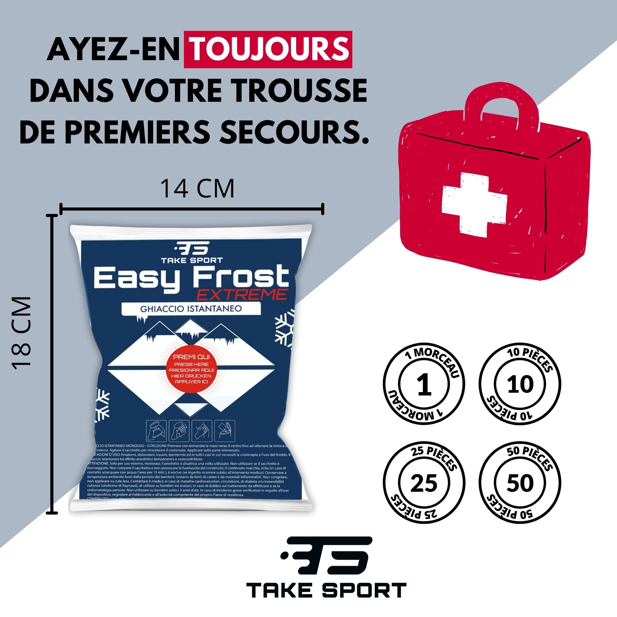 TS Take Sport® Pack de Froid Instantané Extreme 10 Pièces – Compresses Froides Jetables pour Athlètes Professionnels Sport Récupération Douleur Entorse Glace Carbonique Premiers Secours