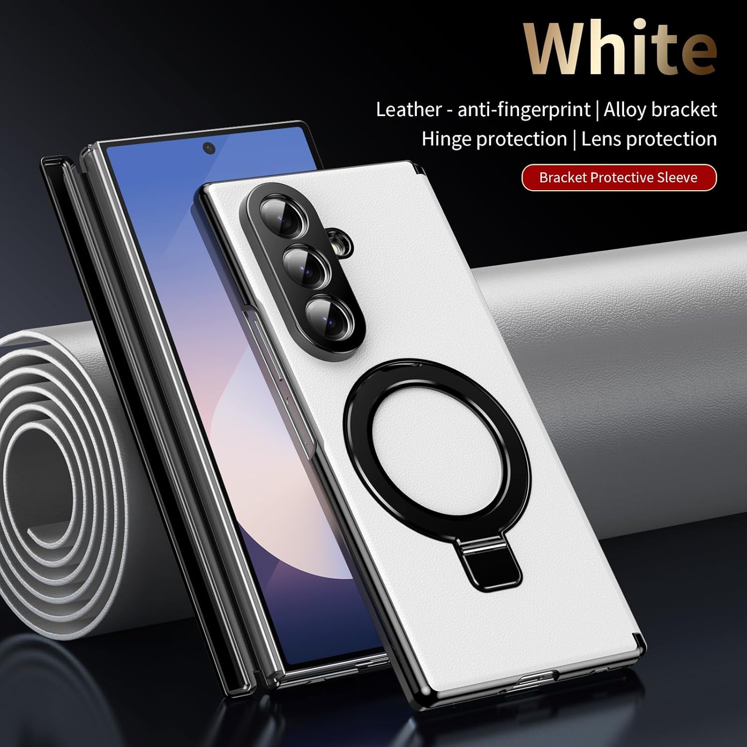 Compatible with Magsafe Case for Samsung Galaxy Z Fold 7 6 5 4 3 5G,Magnetic Kickstand Bracket, Hing Protection Heavy Duty Shockproof Matte Cases Cover (Z Fold 6,White)