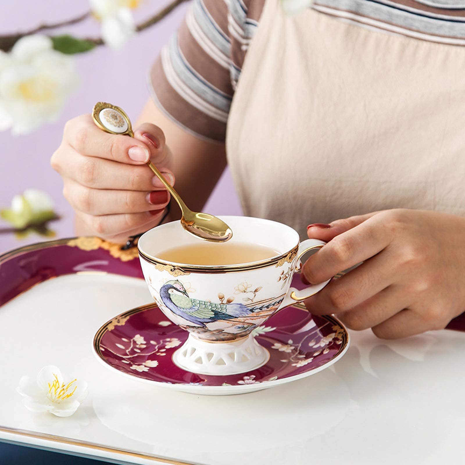 Zestawy do herbaty dla dorosłych, porcelanowy zestaw do herbaty, wysokiej jakości porcelana kostna, zestawy filiżanek do kawy na popołudniową herbatę i kawę prezent ślubny (10 szt.)