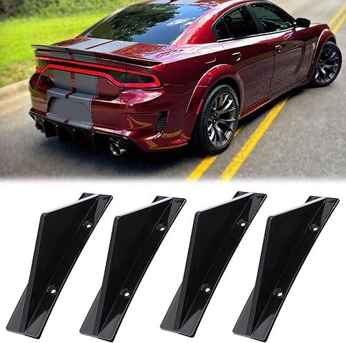 Miniatura 1 de Juego de 4 piezas de difusor universal de parachoques trasero de forma curvada de tiburón para alerón de alerón de alerón, juego de decoración para