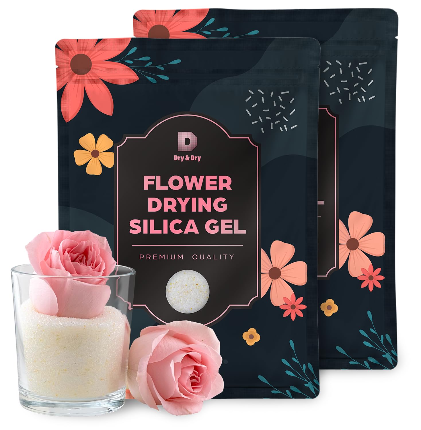 Dry & Dry Desecante de secado de flores de gel de sílice de alta calidad (4,5 kg) - Gel de sílice para secado de flores (2 bolsas de gel de sílice de 5 libras)