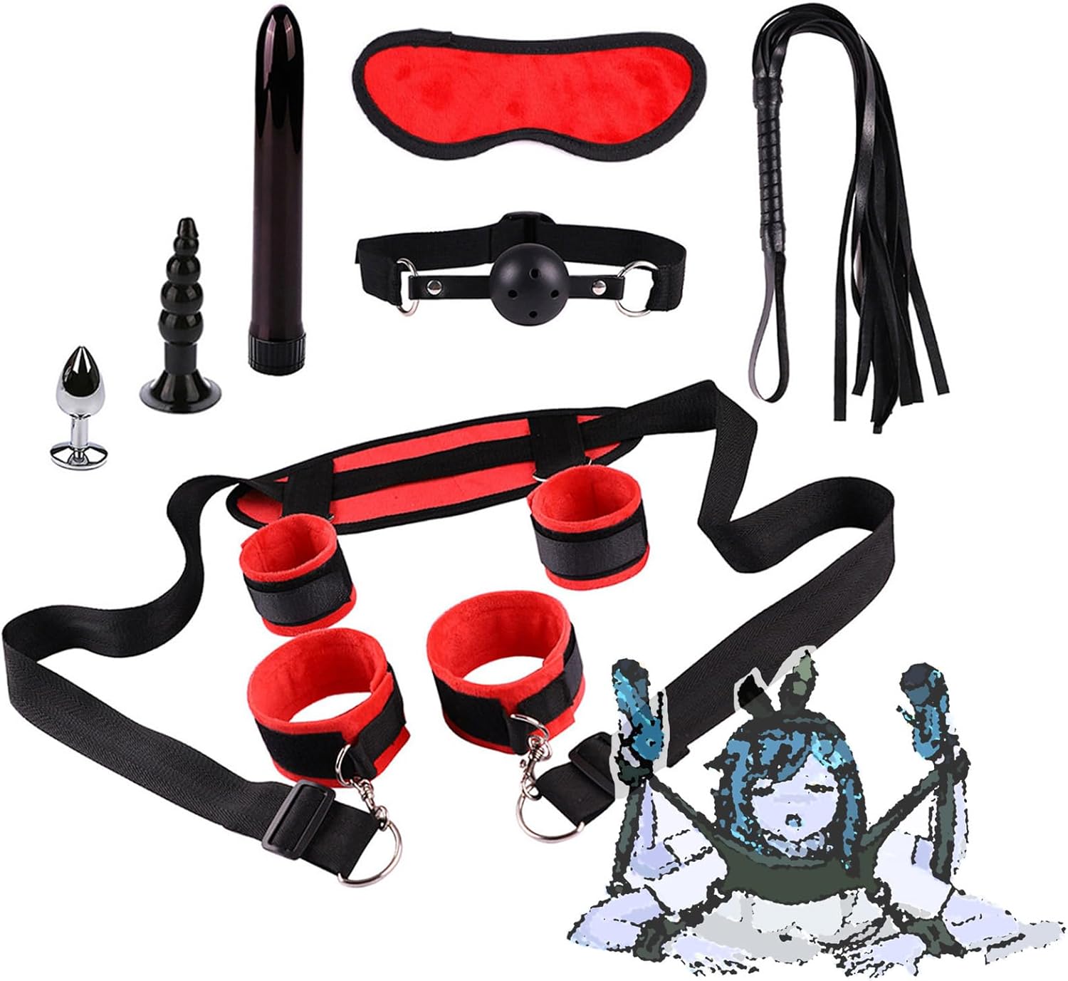 Bondage Training Gear Set for Legs and Wrists, BDSM Restraint Accessories for Indoor Games -USHC06a (Red)