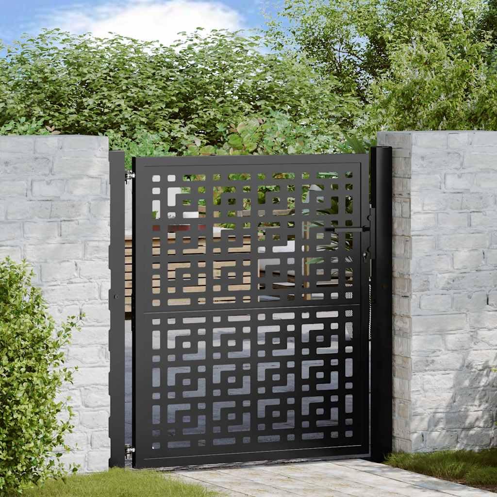 4100999 Cancello da giardino 105 x 106 cm, in acciaio nero, design a croce, in ferro battuto zincato, cancello a battente per ingresso sicuro all'aperto