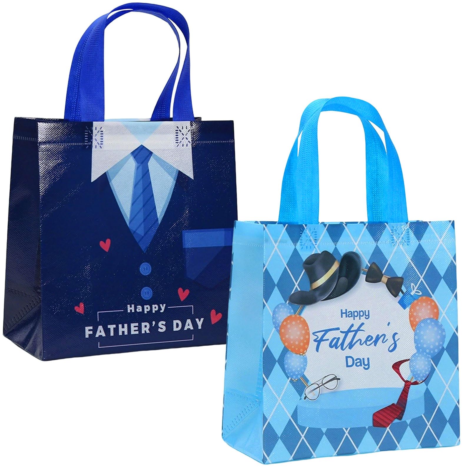 2 Pcs Happy Father's Day Bags with Handles, Sturdy Reusable Non-woven Tote Bag 23x22x11cm, Best Dad Gift Bags for Father's Day Party Dad's Birthday Gifts Wrapping Supplies