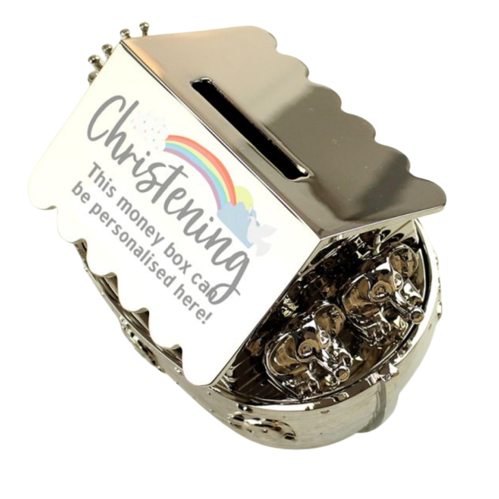 Caleli Gifts Silver Personalised Christening Noahs Ark Money Box, 5056686708308