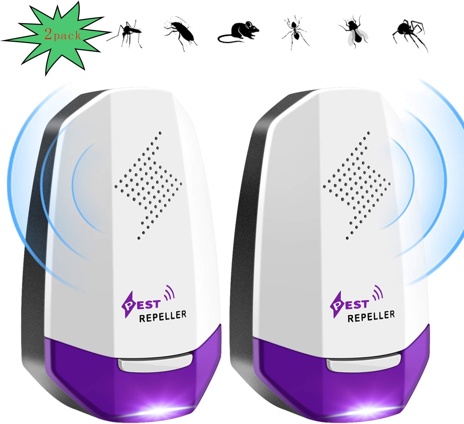 AmuseNd Ultrasonic Pest Repeller Indoor Pest Control Ultrasonic Repeller Pest Repeller Effectively Drive Ants Cockroaches Mosquitoes Mice Cockroaches Fleas Spiders termiteand Other Pests