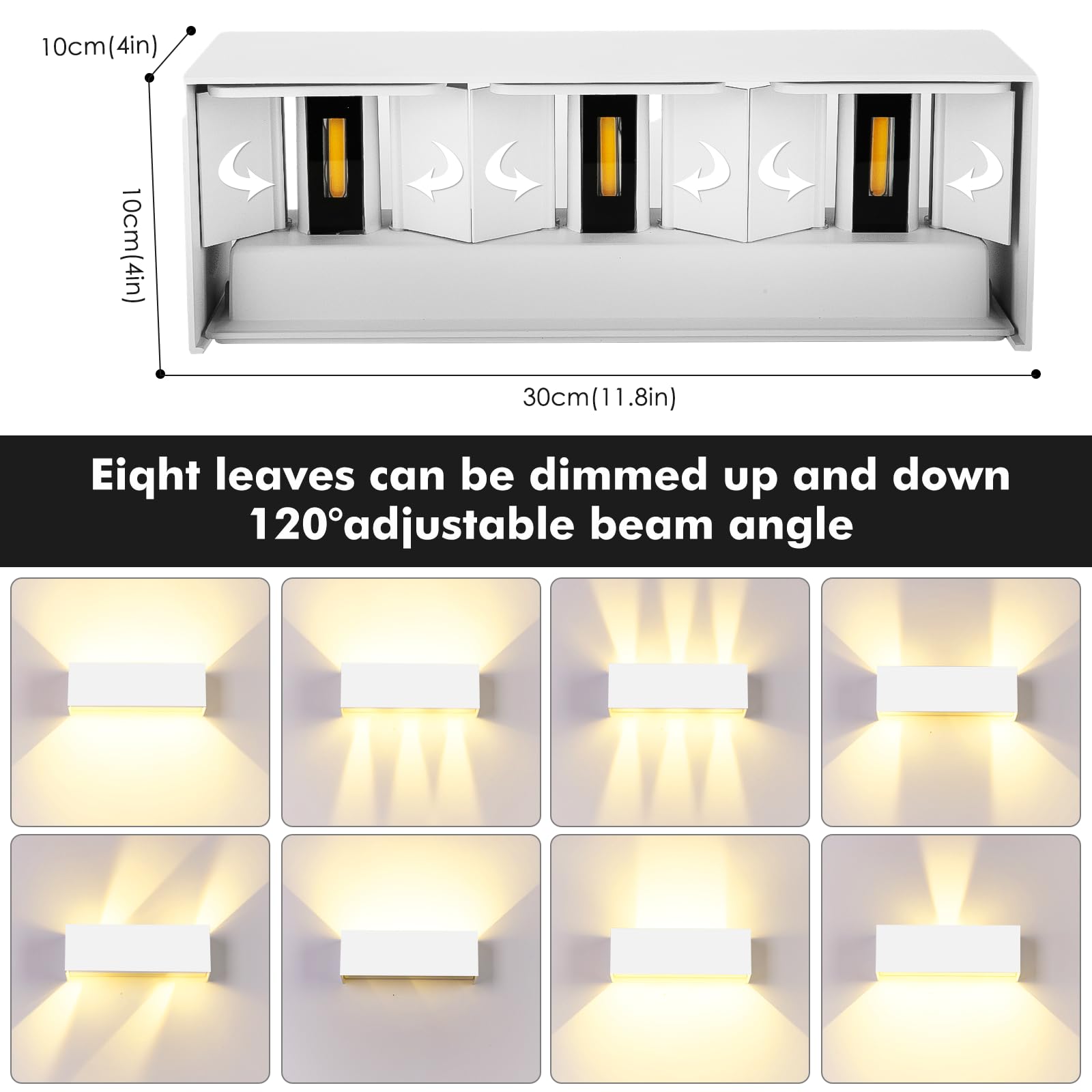 2 Pezzi 36W Applique da Parete Interno/Esterno 3000K Bianco Caldo Applique Esterno Angolo del Fascio Regolabile Moderno Lampade da Parete IP65 Impermeabile Bianco Aapplique da Esterno
