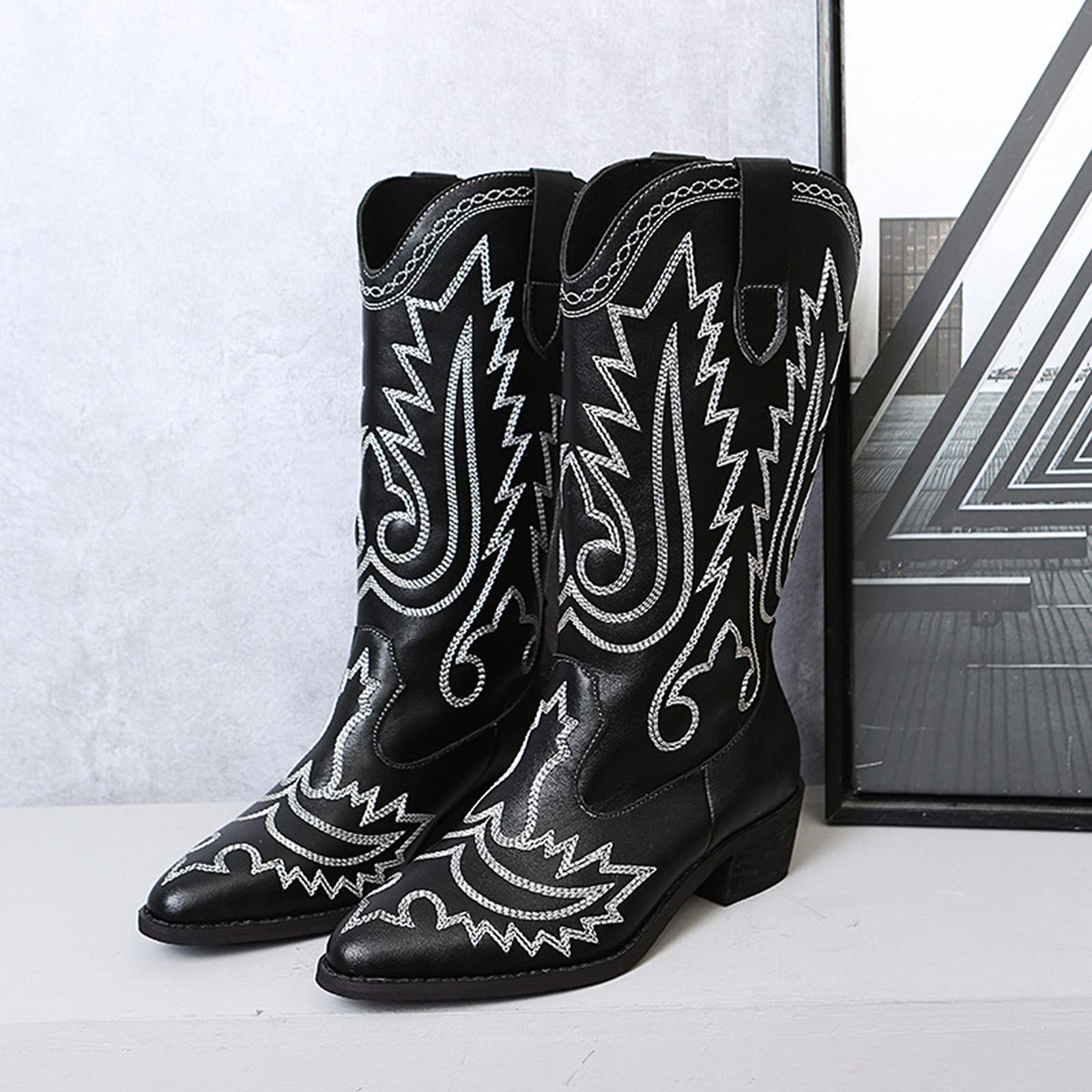 Stivali Da Donna Autunno Inverno Stile Cavaliere | Tacco A Blocco 5,5 Cm, Punta Rotonda, Suola In Gomma | Materiale Sintetico, Polpaccio Normale