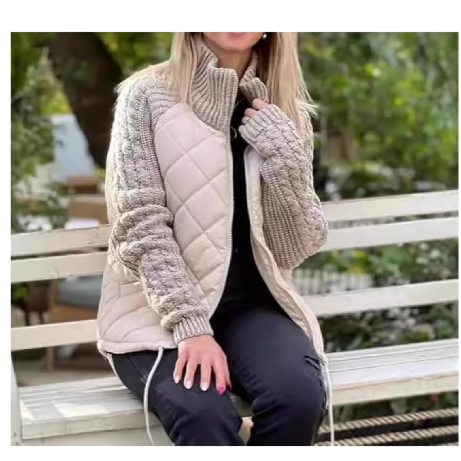Piumino da donna in maglia patchwork, giacche trapuntate da donna, 2024 piumino corto invernale da donna