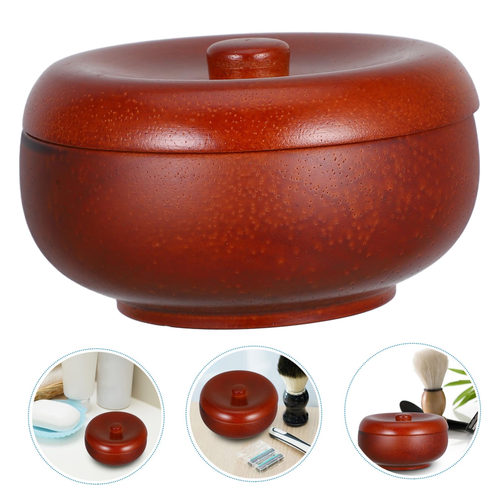 MAGICLULU Bol à Raser Bois avec Couvercle Boîte à Savon pour Hommes Pot à Blaireau pour Barbe Gobelet de Rasage Accessoire de Nettoyage pour Rasoir