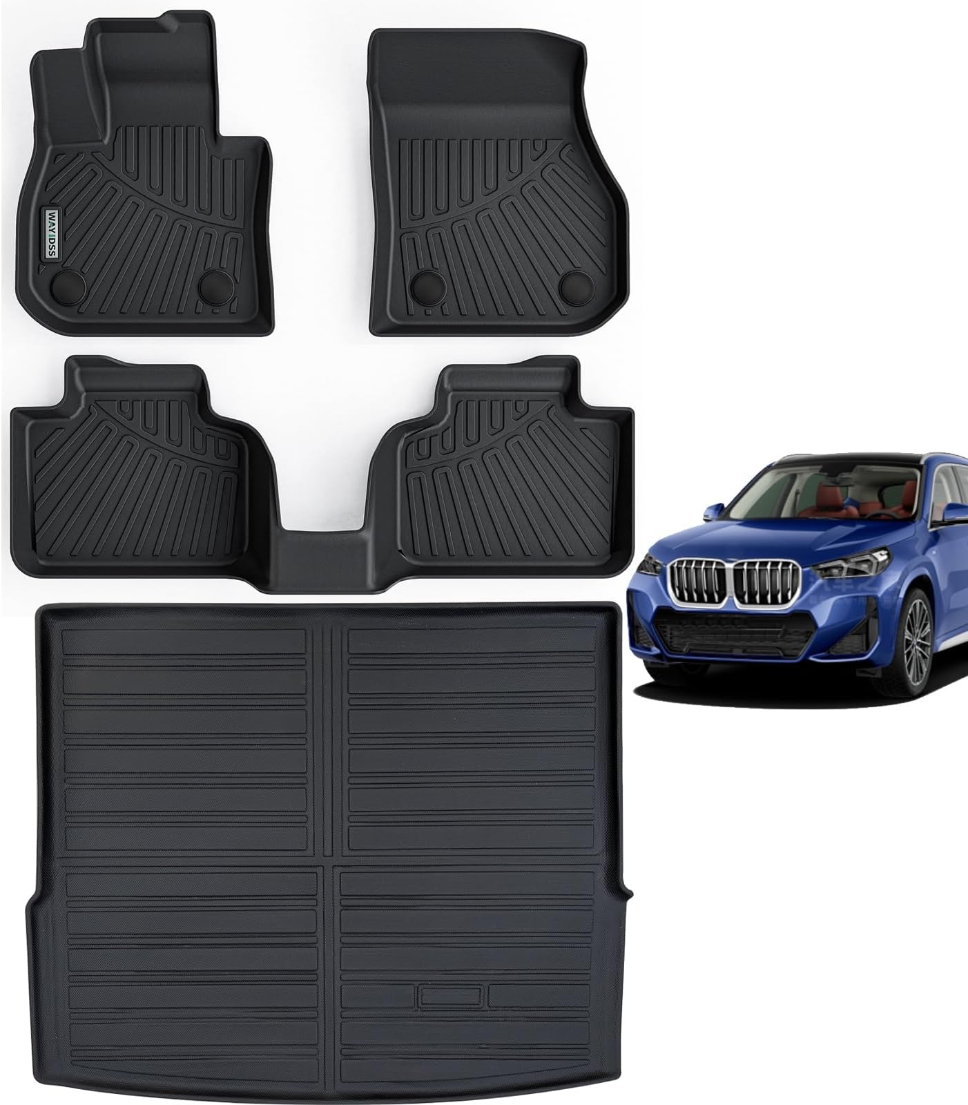 Floor Mats & Trunk Mat for BMW X1 2023 2024 2025,TPE All Weather Protection 1st & 2nd Row Car Floor Liners with Cargo Liners Accessories-Black