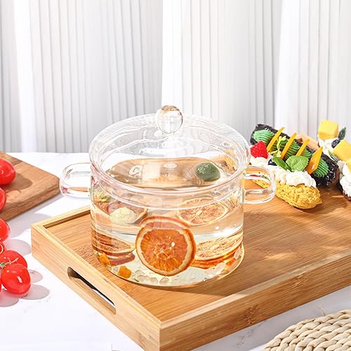 Miniatura 4 de Uiifan Juego de 2 ollas de vidrio con tapa y asa, resistentes al calor, 44 onzas y 50 onzas, juego de utensilios de cocina de vidrio transparente