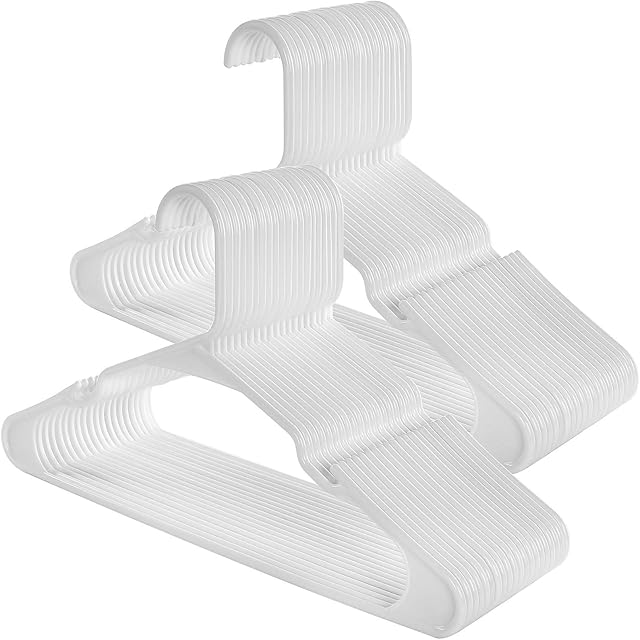 SONGMICS 50 Pack Coat Hangers, Premium Quality, Durable and Slim, 0.6 cm Space Saving, Strong Heavy Duty Plastic, Notched, Standard Tubular Hangers, for Adults 41.5 cm Wide, White CRP03W-50