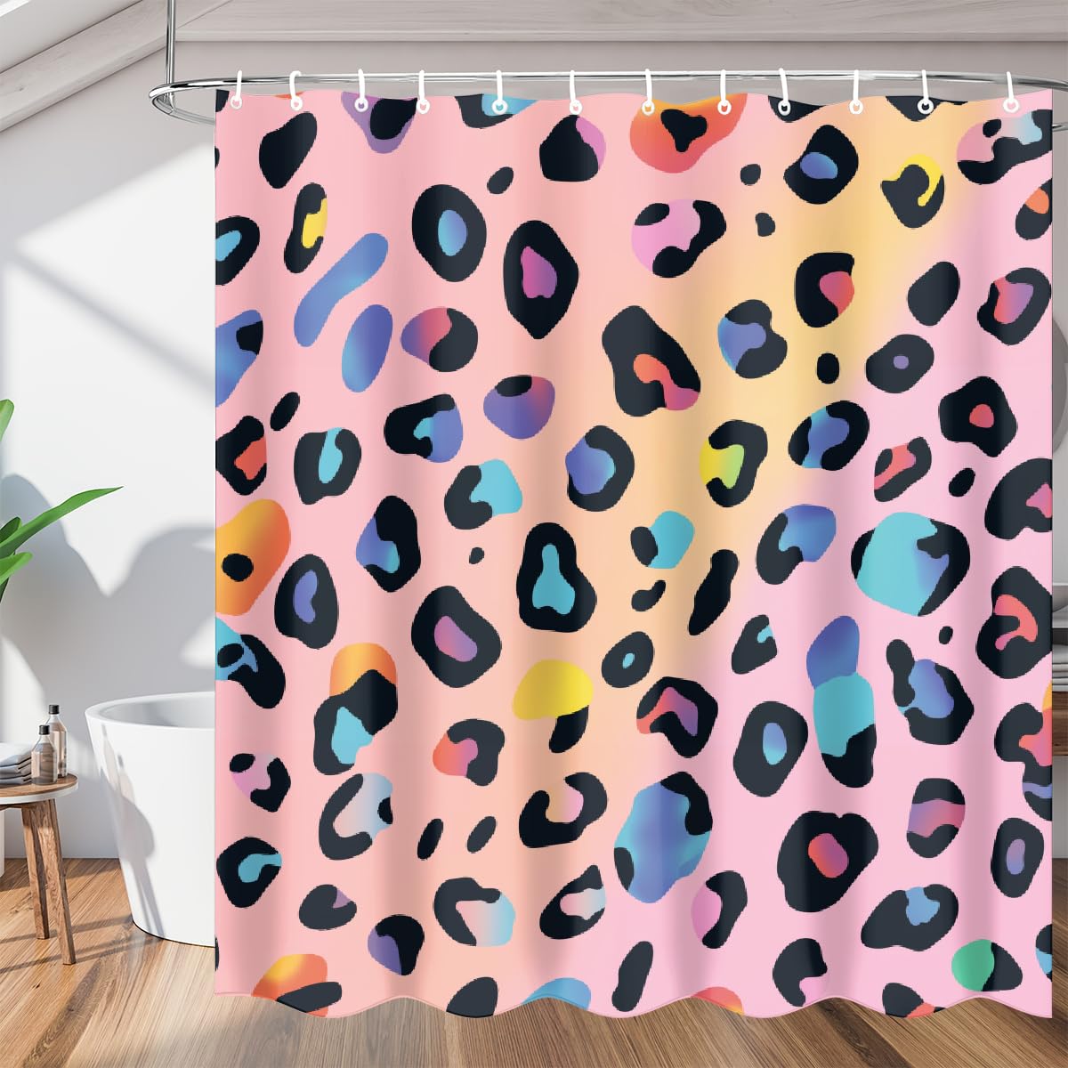 Rideau de douche imperméable anti-moisissure à œillets motif léopard