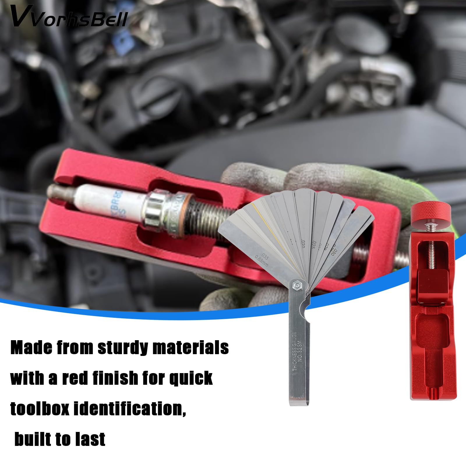 Strumento universale per candele di accensione, adatto per 10 mm, 12 mm, 14 mm, 16 mm, preciso 0,04-0,88 mm, strumento di impostazione per manutenzione auto e moto (rosso)