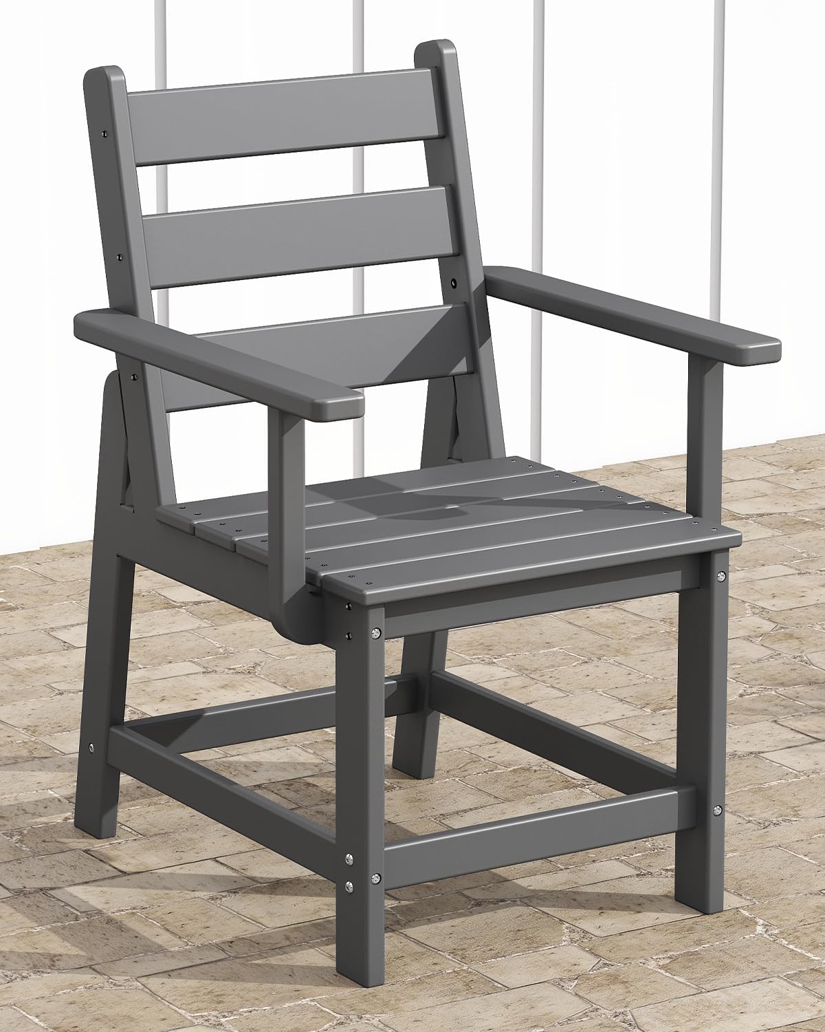 GREENVINES Patio-Chair | Outdoor Dining Chairs | HDPE Plastic | Detachable Armrests | Weatherproof | for Backyard Deck Poolside Garden | Grey