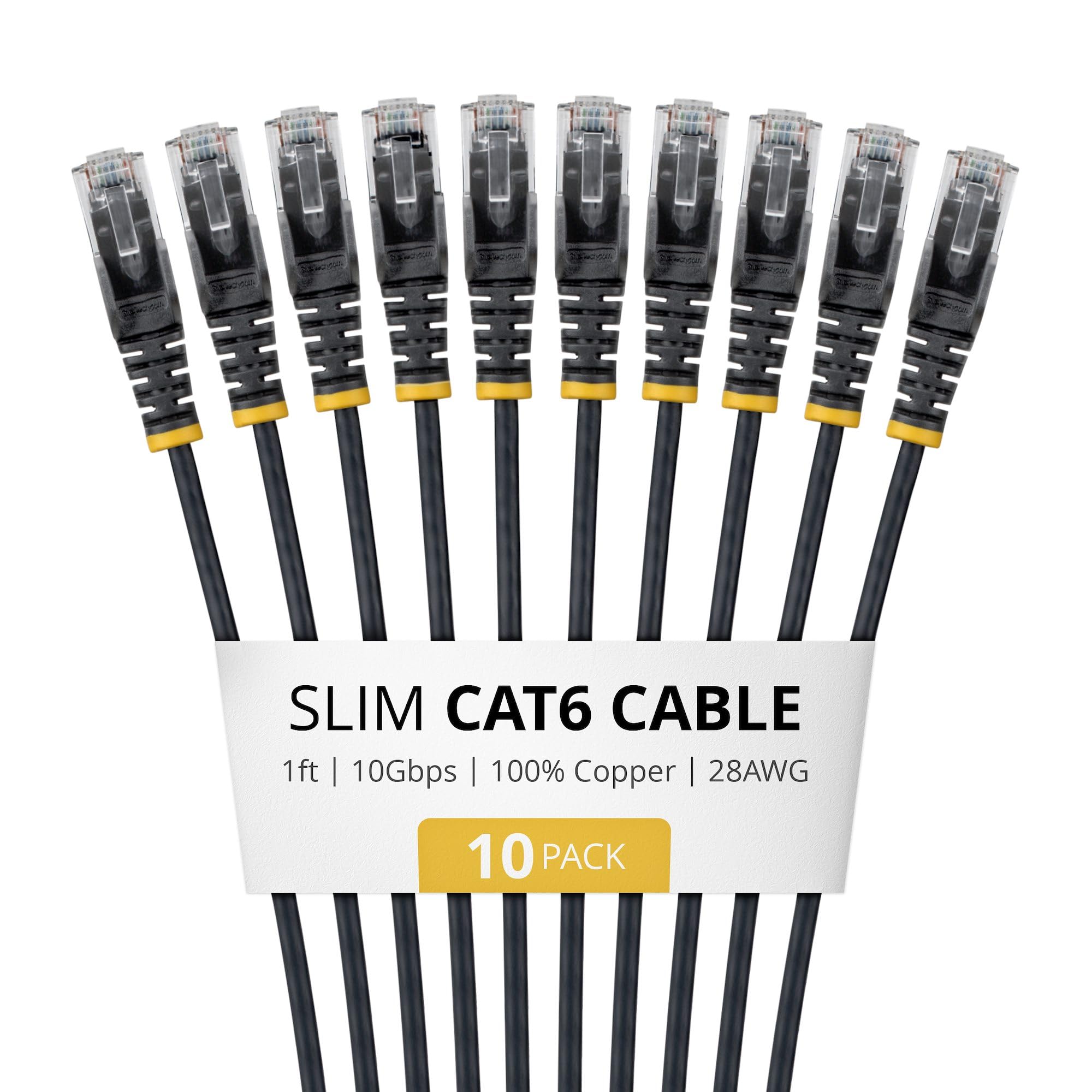 10-PACK OF SLIM CAT6 CABLES IS IDEAL FOR MULTIPLE SETUPS; SUPPORTS 10GBPS AND 10