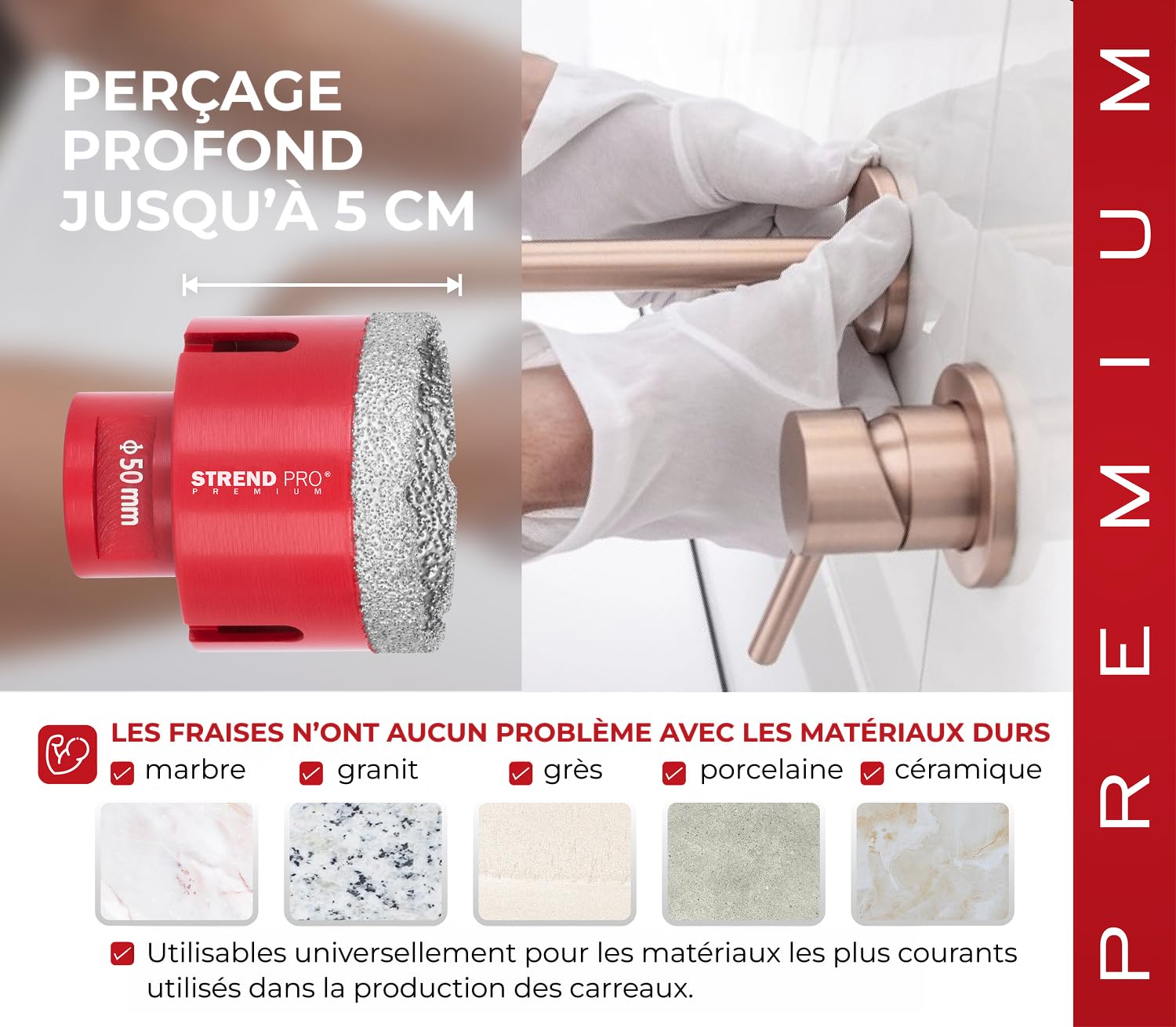 STREND PRO Scie Cloche Diamantée 68 mm pour Boîtiers Électriques et Carrelage | Filetage M14 pour Meuleuse d’Angle | Trépan pour Grès, Céramique, Granit, Marbre et Verre | Coupe Nette