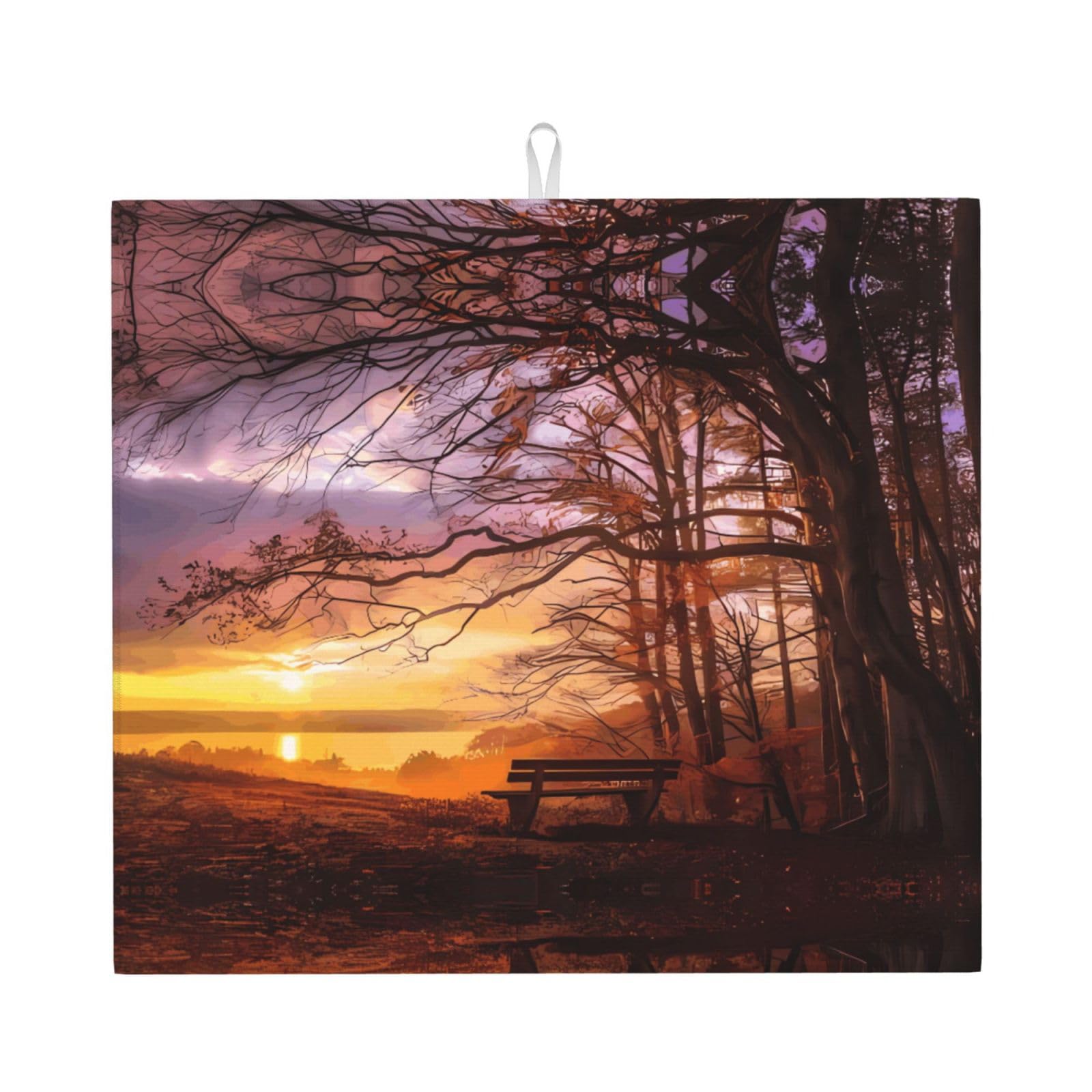 Yyhwhjde Black Lonely Bench Sunset Prints Kitchen Drying Mat – Absorbent Dish Throw For Countertop, Non-Slip Layer With Vibrant Prints, Ideal For Housewarming