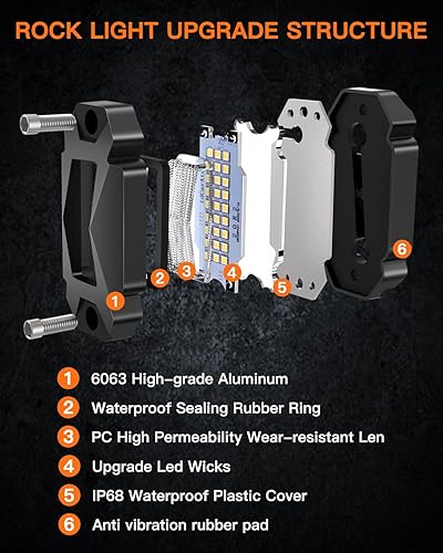 Miniatura 2 de Luces de roca blancas, kit de luces LEDMIRCY R2 de color blanco puro con interruptor de palanca y arnés de cableado, 12 piezas, luces para carro