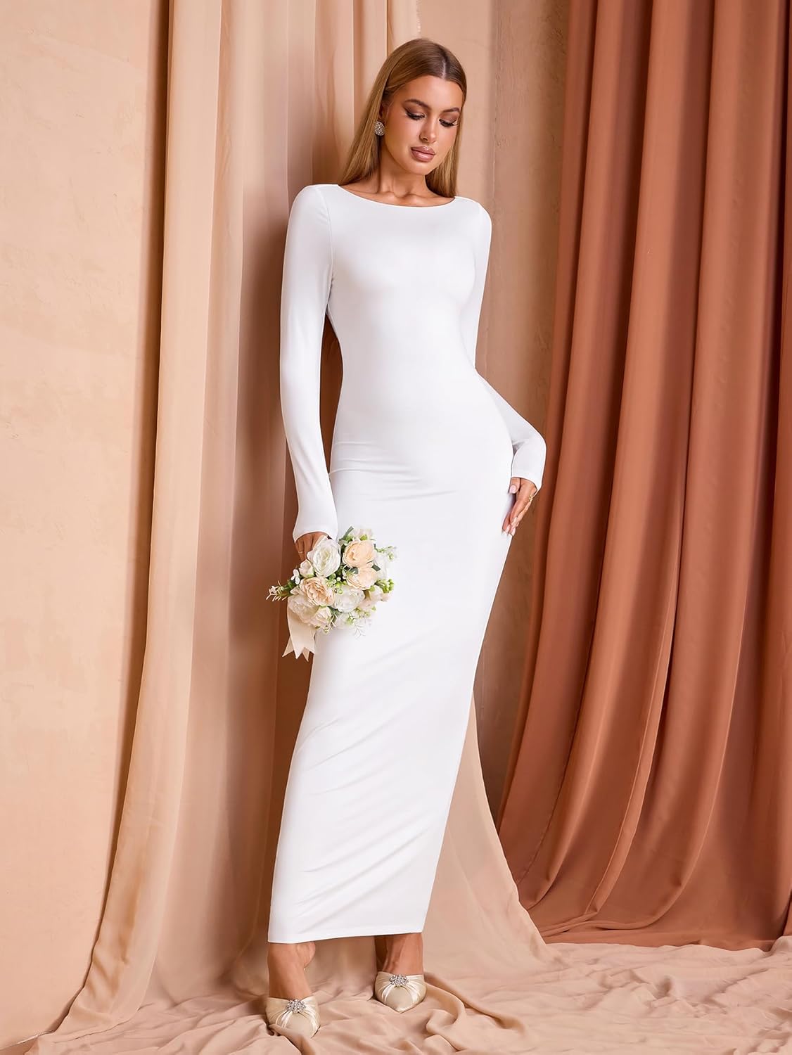 Long Sleeve Bodycon Maxi Dress Sexy Backless Tie Formal Wedding Guest Party Cocktail Fall Long Dresses for Women - Image 2