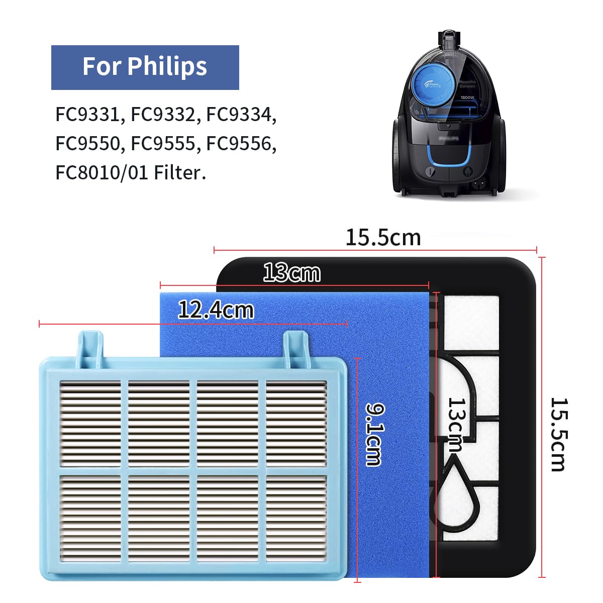 2-częściowy zestaw filtrów zamiennych do Philips Power Pro Compact FC9331/09 FC9332/09 FC8010/01 zestaw filtrów piankowych do silnika