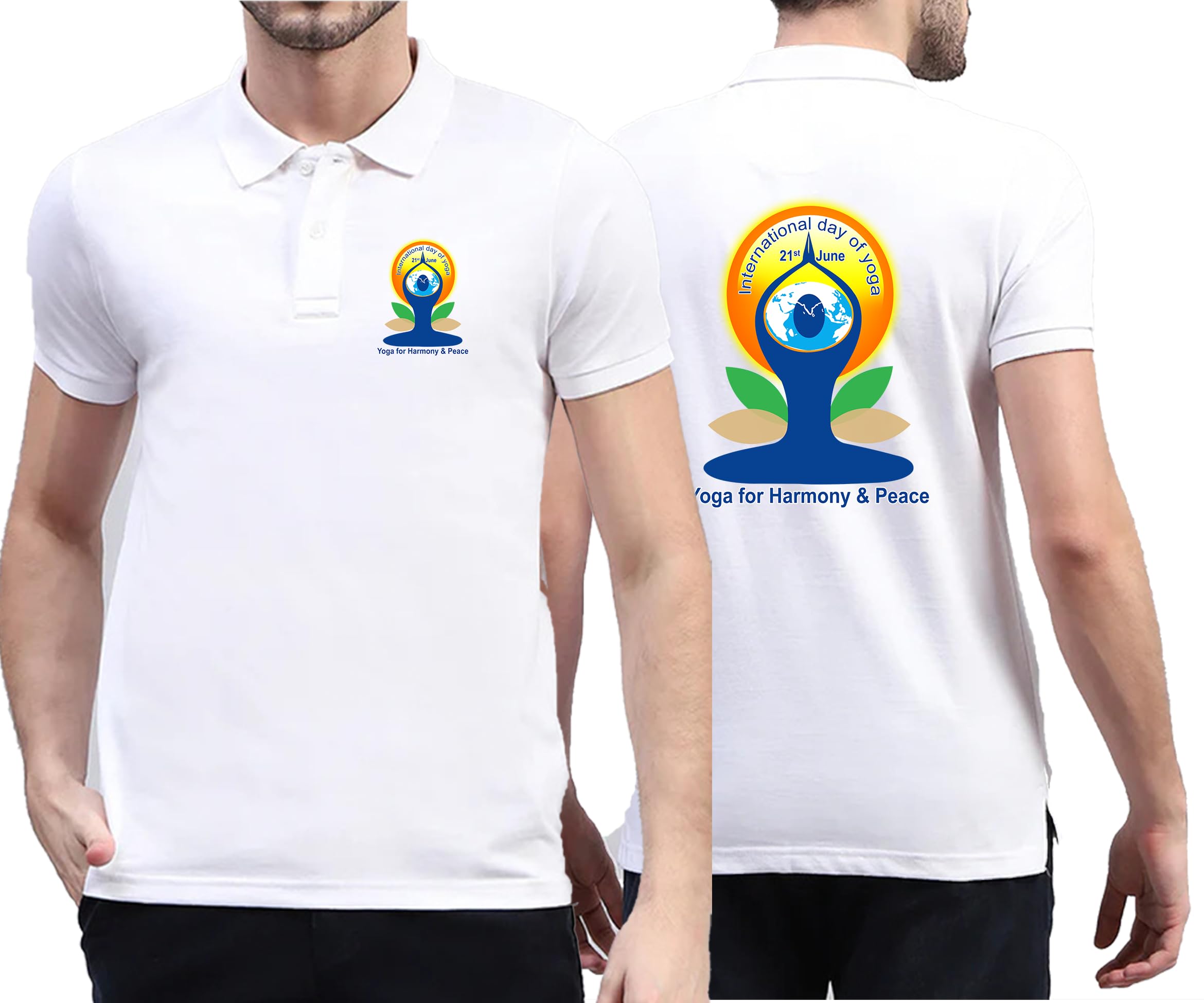 prime thread Yoga Day White Polo T-Shirt for Men and Women| Dryfit Sports Fabric-picture-48