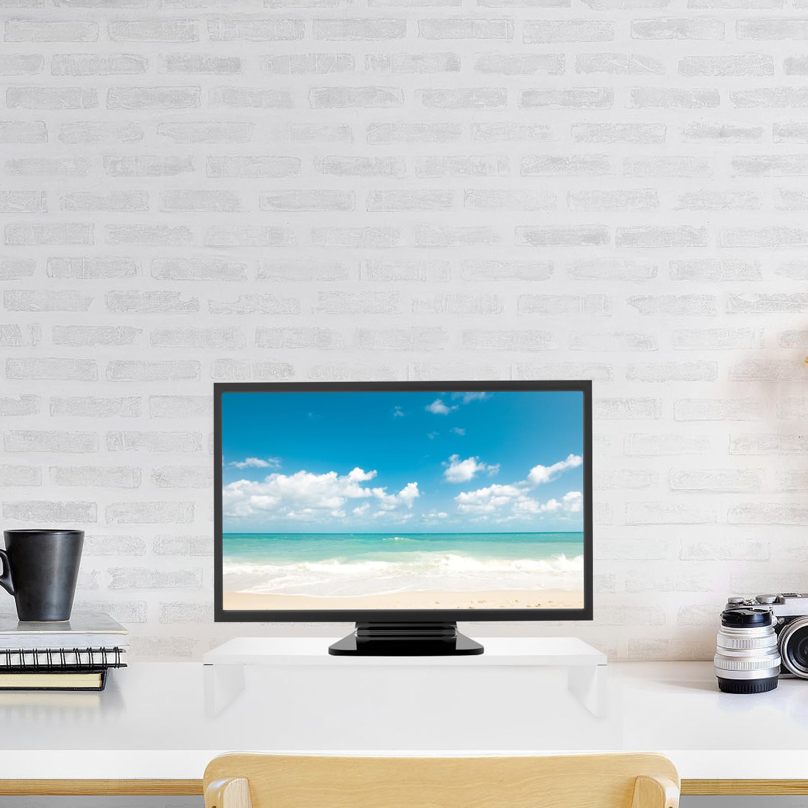 GALPADA Supporto per Monitor da Scrivania in MDF Bianco Multi-Funzione Salvaspazio per PC e Notebook Design Elegante per Ufficio e Casa