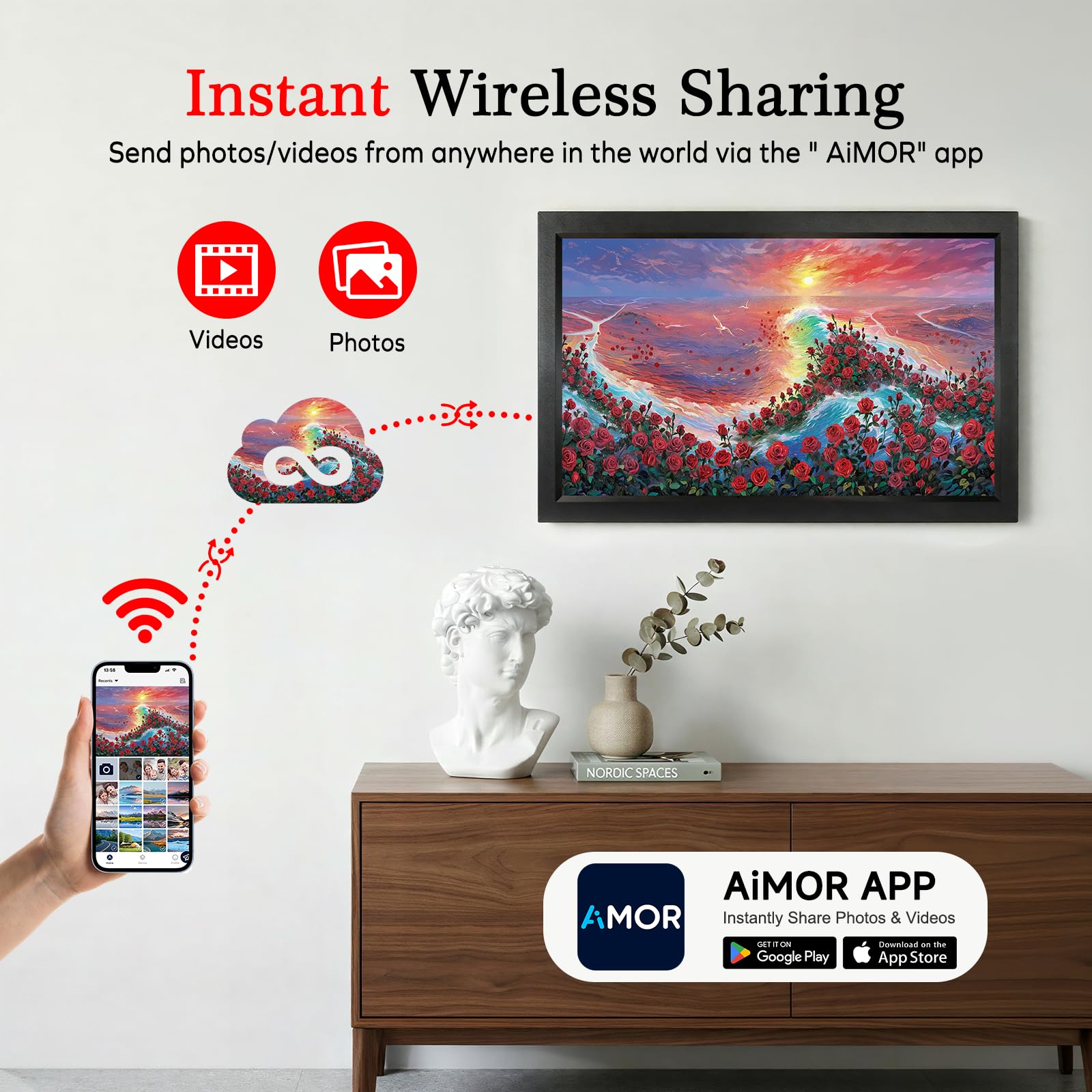 Cadre photo numérique WiFi 64 Go, 10,1 pouces, écran tactile IPS 1280 x 800, rotation automatique, cadre photo électronique pour partager des photos ou des vidéos via l'application AiMOR, le meilleur