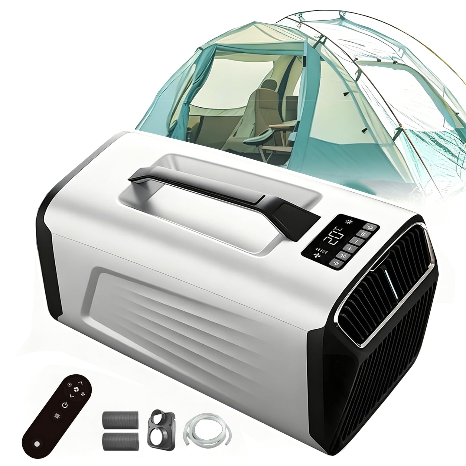 ZHZWwansuGE Portable Camping Air Conditioner, 5,200 BTU Cooling Capacity, 4 Modes (Cooling, Fan, Dehumidification, Sleep), 400w Low Power Consumption, Suitable For Tents, Rvs, Pet Houses Silver
