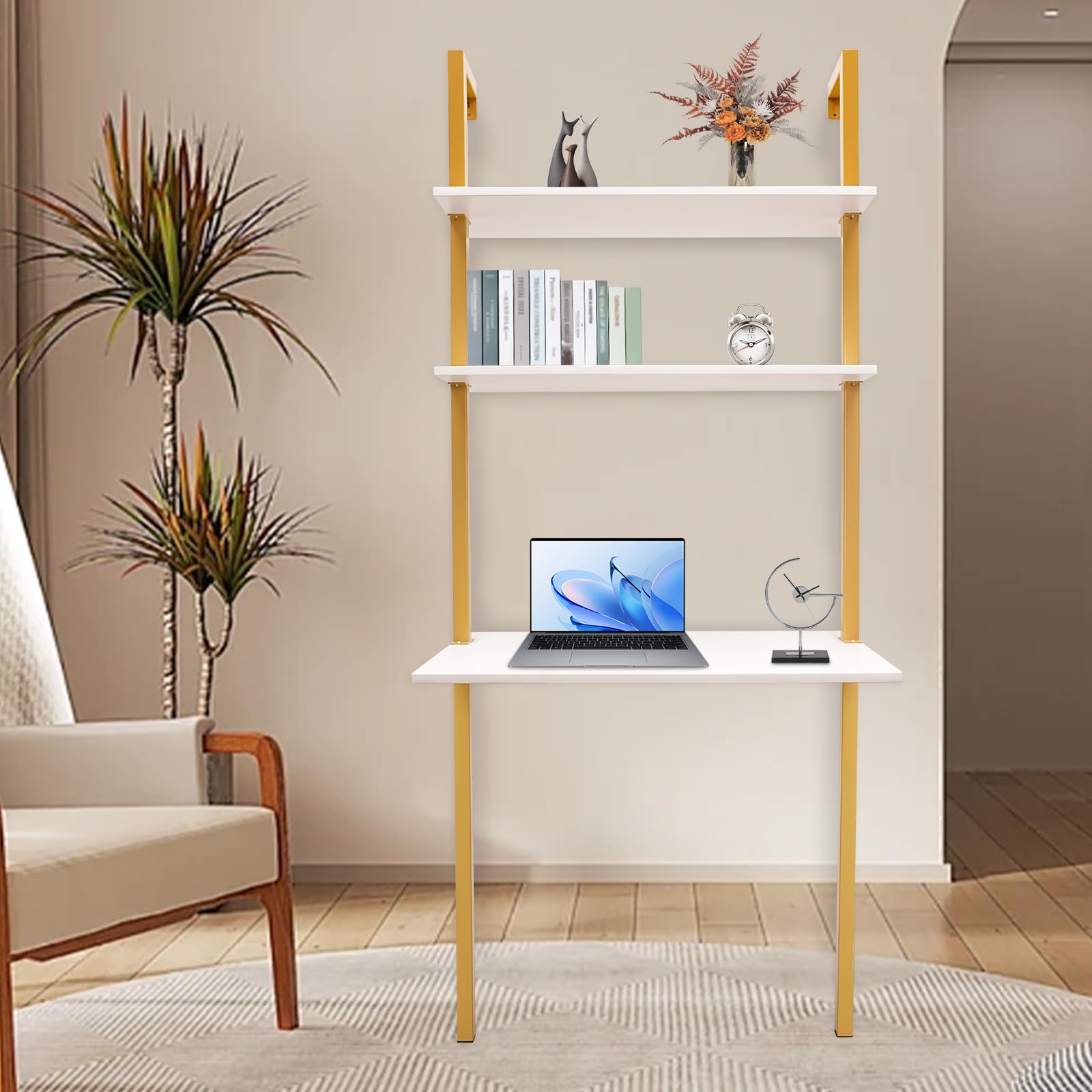 Escritorio de pared de 3 pisos, mesa para ordenador para casa y oficina (76