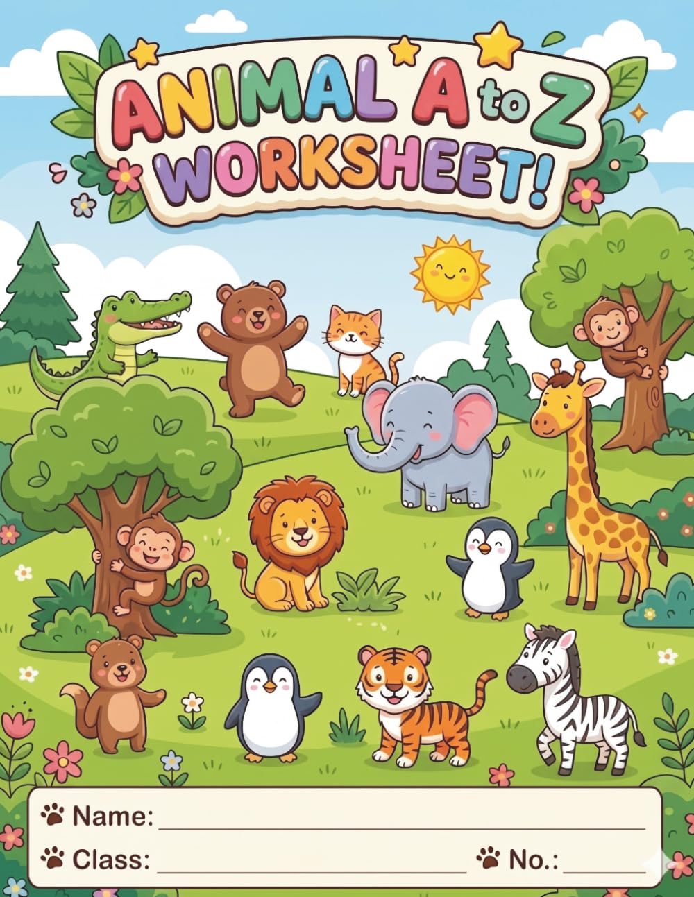 Animal A to Z Worksheet for Kids: Learn Alphabet with Animals: 26 Fun Coloring and Tracing Worksheets to Learn A–Z Animal Vocabulary | Educational ... for Preschool, Kindergarten & ESL Learners