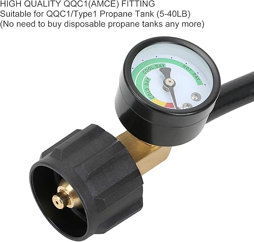Miniatura 2 de STYDDI Manguera adaptadora de propano de 1 libra a 20 libras con manómetro, kit convertidor de manguera de propano de 8 pies de 1 libra a 20 libras