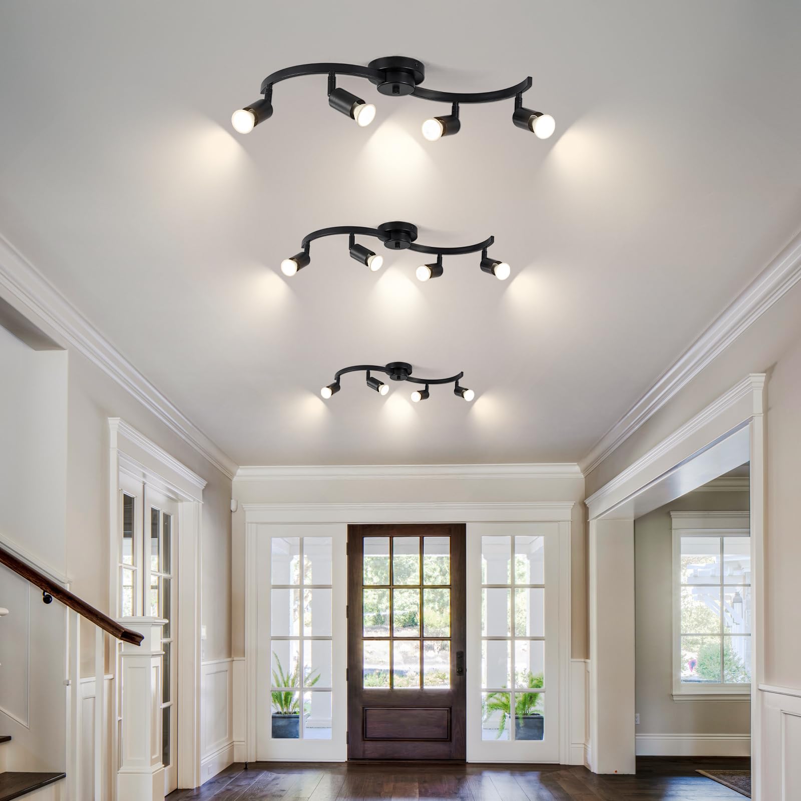 SEEBLEN 4 Light Track Lighting Fixtures,Kitchen Lighting Fixtures Ceiling with Rotatable Light Head,Black Ceiling Spotlight for Dining Room Living Room Bedroom - Image 4