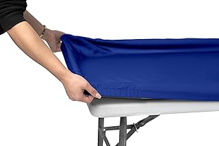 Signature Home 6ft Fitted Tablecloth Rectangle Blue Table Cover - Table Cloth - Fitted Table Covers for 6 Foot Tables. Washable Picnic Table Cover Indoor Outdoor Elastic Tablecloth 30 x 72 inch