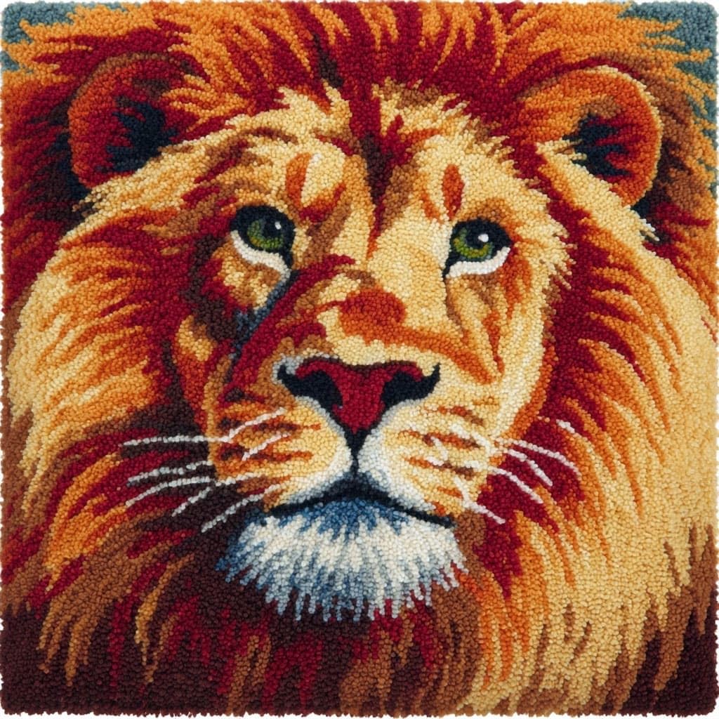 Henypt Latch Hook Cushion Kits 17X17inch, Lion