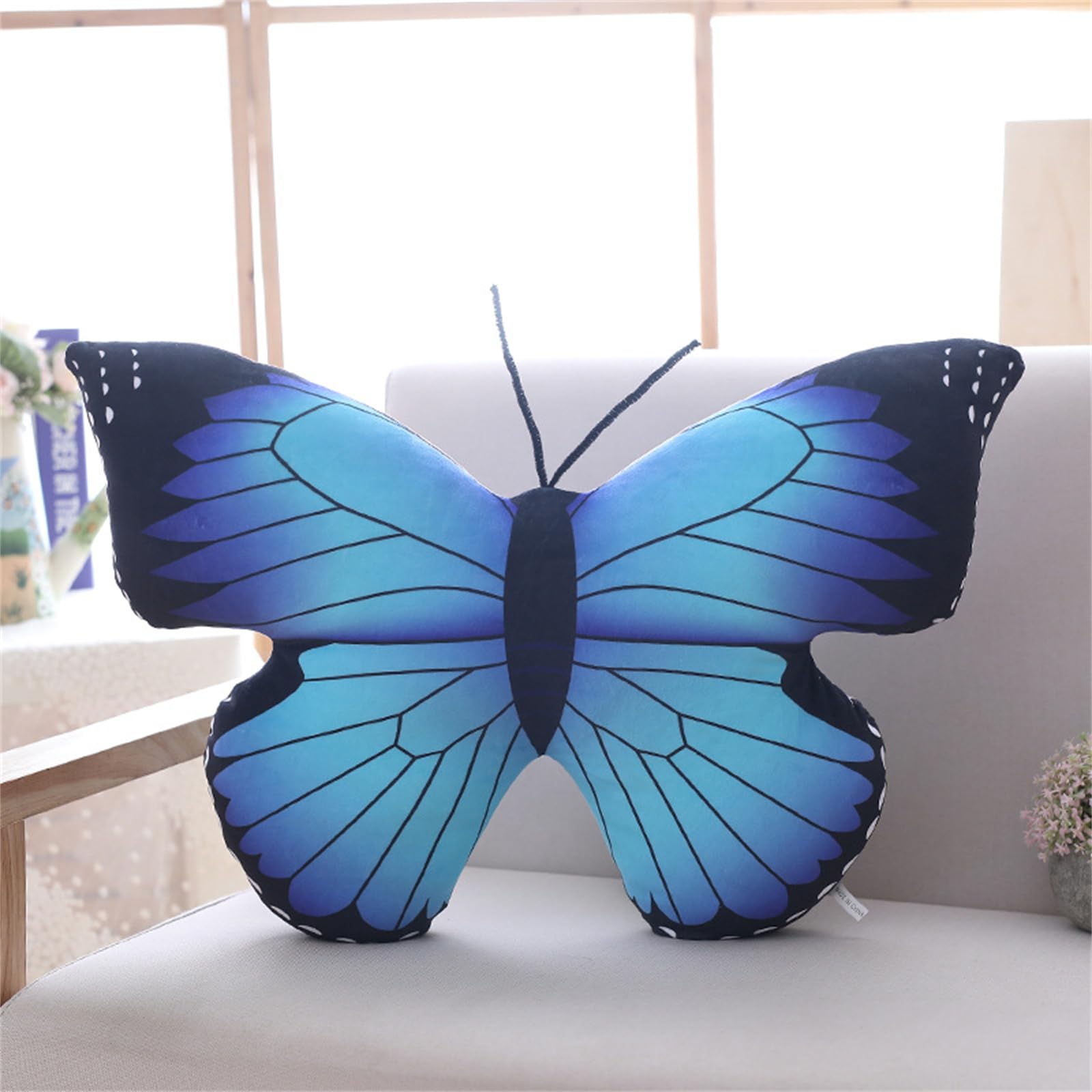 Herfair Bellissimo cuscino a forma di farfalla, realistico, con farfalla, morbido, regalo per bambini, adulti (blu, 40 x 30 cm)