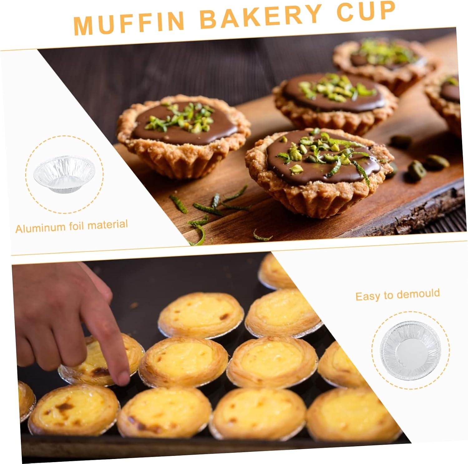 KICHOUSE 500pcs Round Egg Tart Molds Non-stick Baking Cups Muffin Liners for Egg Cupcake Pudding Cookie