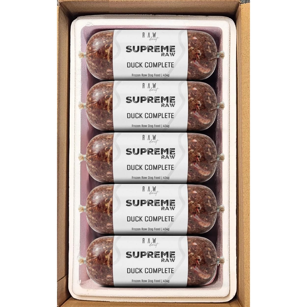 RAW DIRECT Supreme Raw Frozen BARF Dog Food - 454g Rolls - Variety Flavours – Box of 10, 20, 30 Rolls - Premium Natural Barf Diet - High-Protein, Grain-Free & Nutrient-Rich (10, DUCK COMPLETE) — image 1