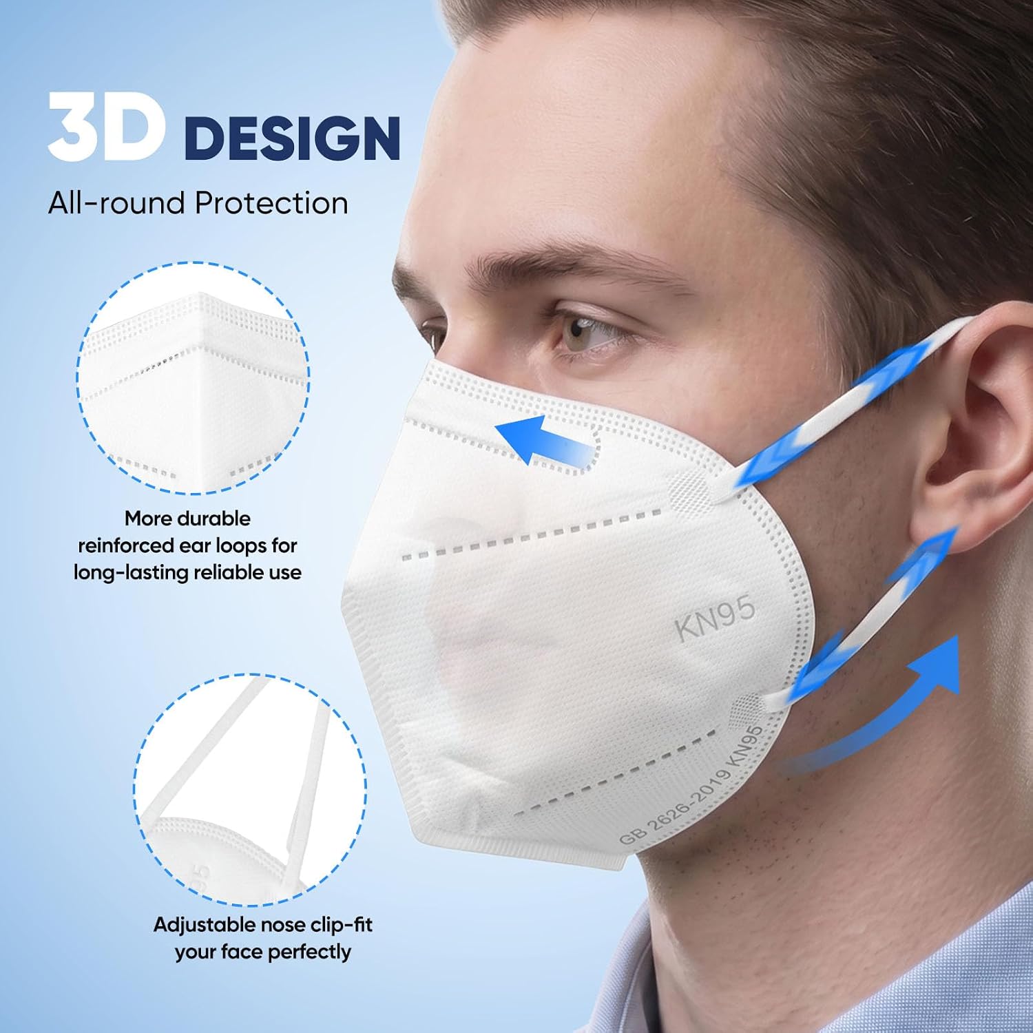 KN95 Face Masks 50 Pack Individually Wrapped 5-Layer Protection Disposable Face Mask White