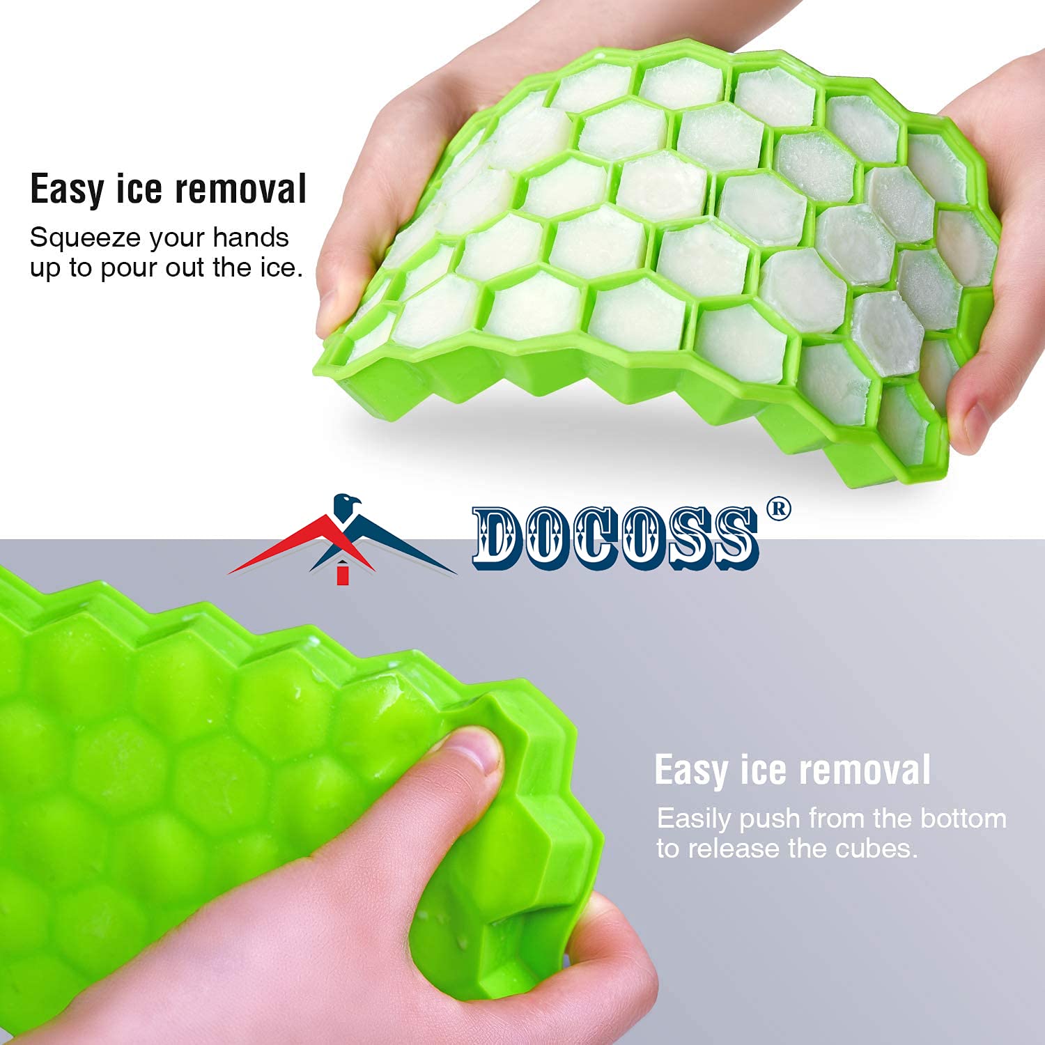DOCOSS Paquete de 3 moldes de silicona para cubitos de hielo de alta calidad, bandeja de hielo de silicona de 37 cavidades para congelador, bandejas de cubitos de hielo con tapa (multicolor)