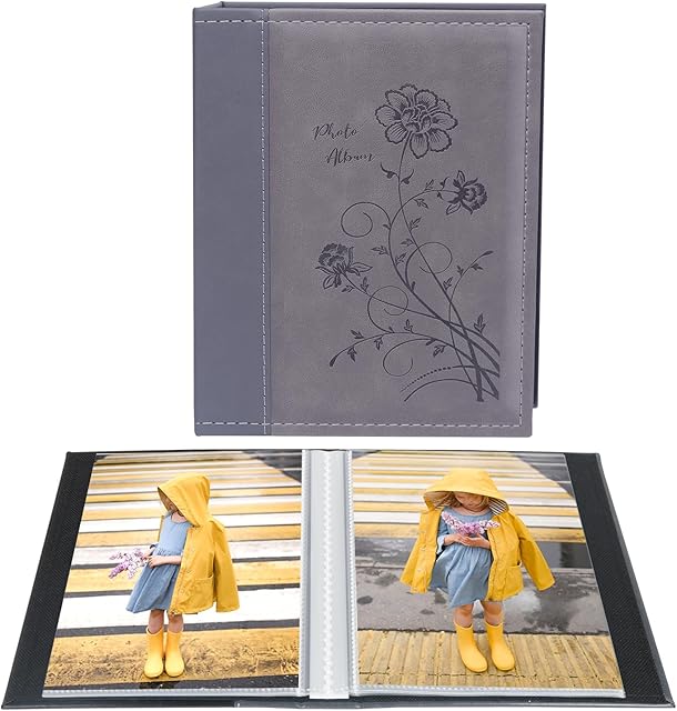 Miaikoe Small Photo Album 6x4 2 Packs, Each Pack Holds 50 Vertical Pictures, Slip in Top Loading Photo Albums Only 10x15cm for Artwork or Postcards Storage (Grey)